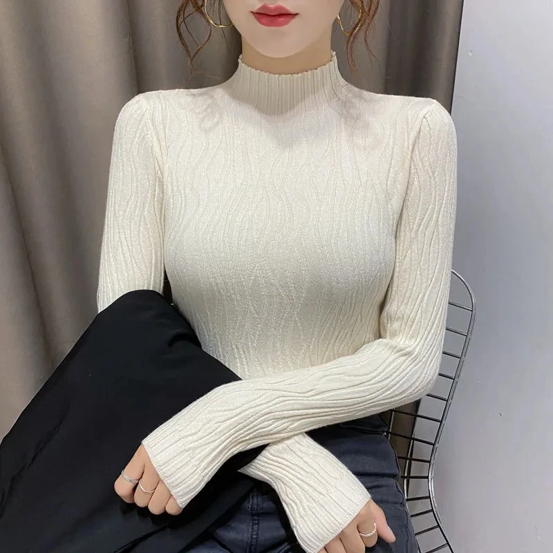 Top Trends: Women&#039;s Half Turtleneck Sweater Pure Color 2022 New Trending Sweater Autumn Winter Pullover Korean Fashion Ladies Top Knitwear Shoppable Styles