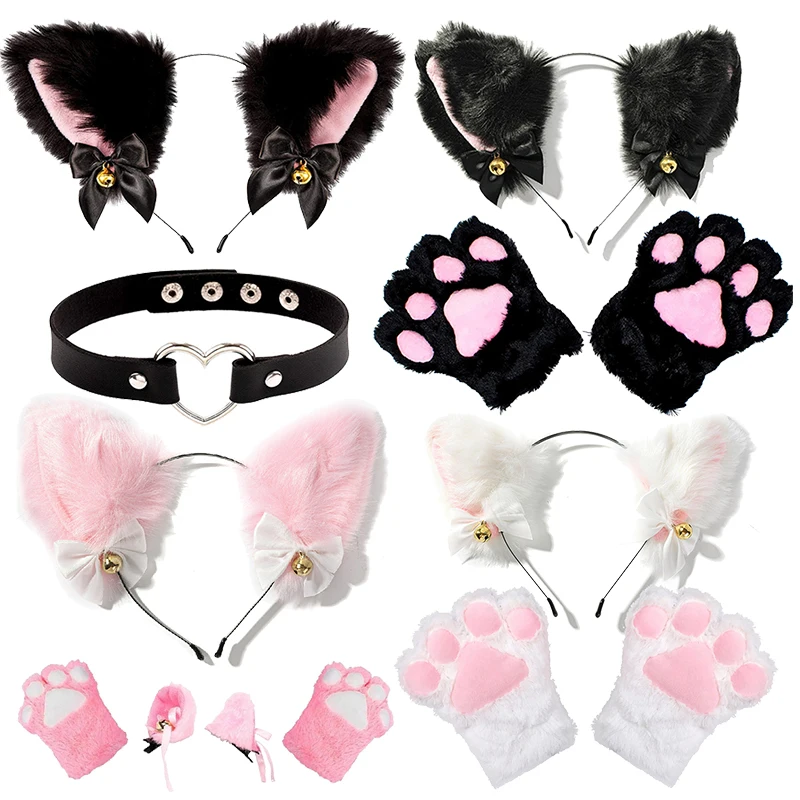 Top Trends: Cat Ear Maid Gloves Cosplay Costume Set Ear Plush Headband Hair Band Bowknot Bells Hair Clips Paws Anime Props Hair Accessory Shoppable Styles