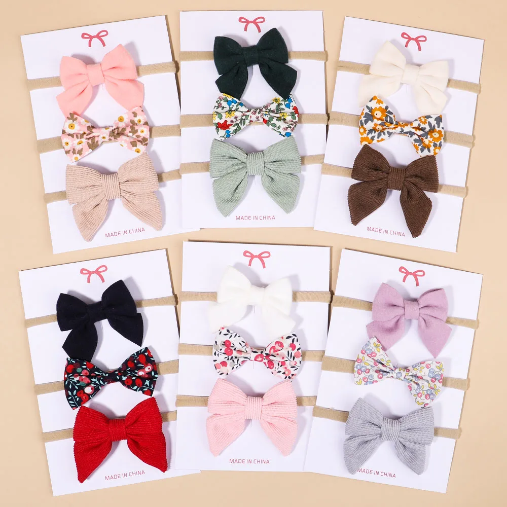 Top Trends: 3 Pcs / Set Cotton Baby Bows Headbands For Girls Newborn Protect Elastic Nylon Print Hairband Children Toddler Hair Accessories Shoppable Styles