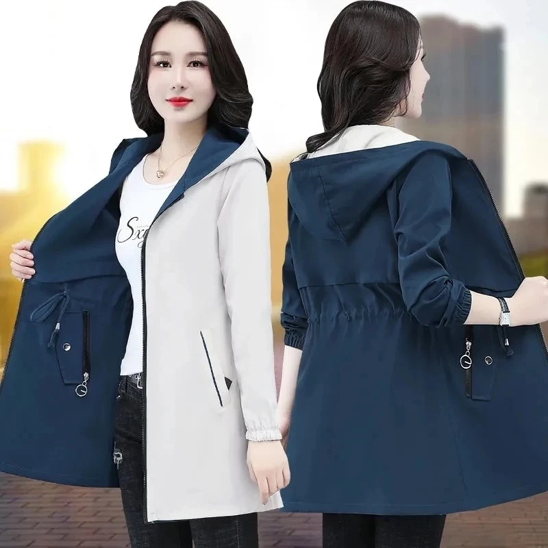 Top Trends: Double-Sided Trench Coat Women 2022 New Spring Autumn Clothes Hooded Large Size Long Windbreaker Jacket Female Outerwear Tops Shoppable Styles