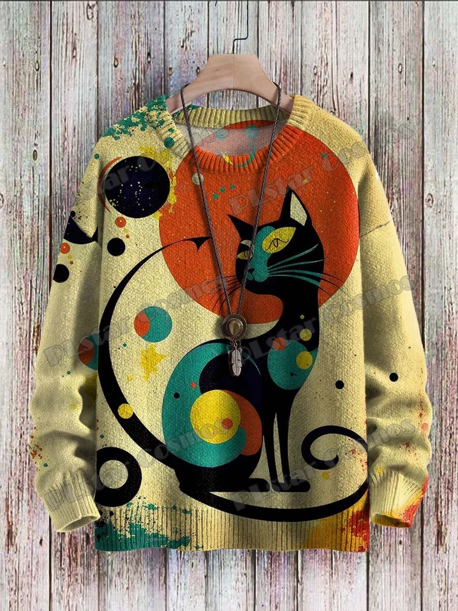 Top Trends: Funny Colorful Abstract Cat Art Pattern 3D Printed Men's Knitted Pullover Winter Unisex Casual Knit Pullover Sweater ZZM49 Shoppable Styles