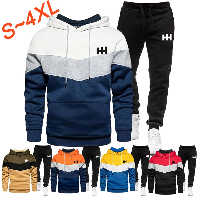 Top Trends: Men's Fashion Hooded Sportswear Jogging Suit Men's Tricolor Patchwork Hooded Sportswear Suit Hooded+ sports Pants Sportswear Shoppable Styles