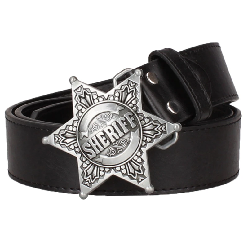 Top Trends: Fashion Belt Men Police Sheriff Badge Sign Hexagonal Six-point Star Metal Buckle Waistband Halloween Costume Shoppable Styles - Image 4