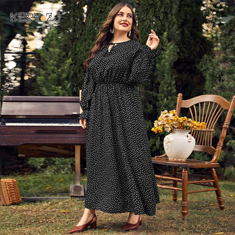 Top Trends: KEBY ZJ 3XL 4XL Plus Size Women Clothing Elegant Long Sleeves Polka Point Female Maxi Dress Casual Travel Vacation Chiffon Dress Shoppable Styles