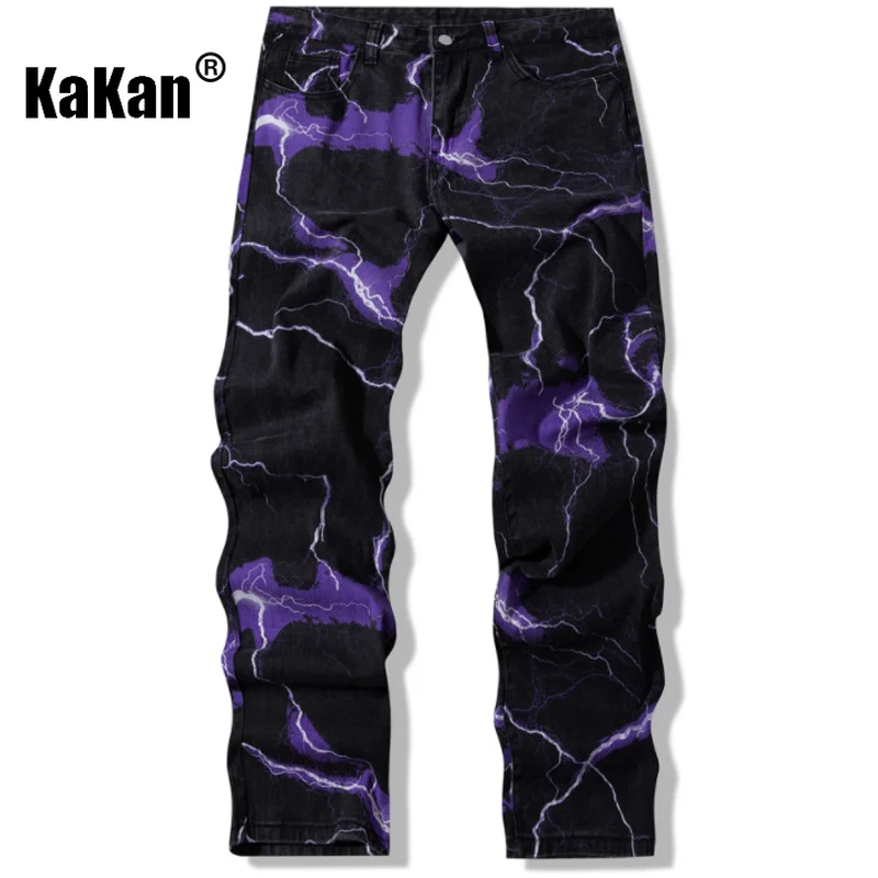 Top Trends: Kakan - New Lightning Printed Tie Dyed Jeans From Europe And America For Men, Street Trend Loose Fitting Straight Length Jeans53 Shoppable Styles