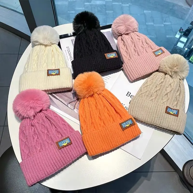 Top Trends: Women's Knitted Fur Pom Ball Hats Winter Warm Plush Thermal Thicken Casual Beanies Caps Outdoor Windproof Skullies Bonnet Cap Shoppable Styles - Image 6