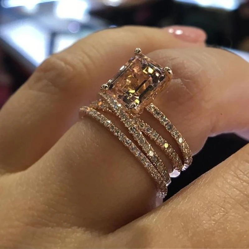 Top Trends: Fashion Multilayer Morganite Ring Rose Gold Color Wedding Jewelry Champagne Crystal Stone Ring Bague For Women Mother Days Gifts Shoppable Styles