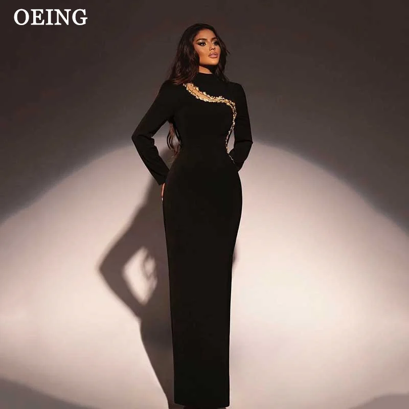 Top Trends: OEING Black Prom Dress Elegant Cut Out Long Sleeves Crystal Mermaid Gala Evening Dresses Formal Occasion Gown Vestidos De Novia Shoppable Styles