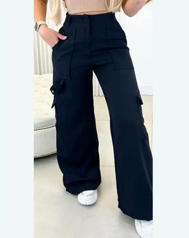 Top Trends: Women&#039;s Pants 2023 Summer Fashion Pocket Design Casual Plain Daily High Waist Wide Leg Long Cargo Pants Y2K Streetwear Shoppable Styles