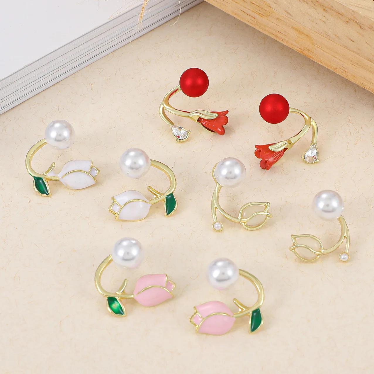 Top Trends: Korean Fashion Pink Red White Tulip Earrings For Women Jewelry 2023 Trending New Vintage Women's Pearl Flower Stud Earrings Gift Shoppable Styles