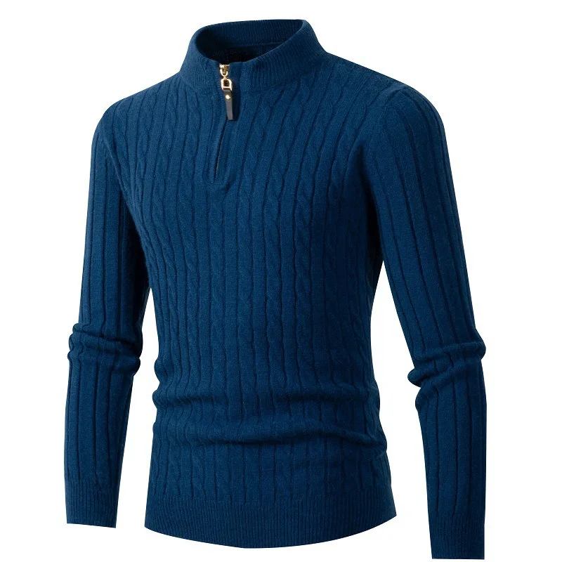 Top Trends: Autumn And Winter Men's Pullover Stand Neck Solid Color Zipper Long Sleeve Thread Half High Neck Sweater Knitted Underlay Tops Shoppable Styles