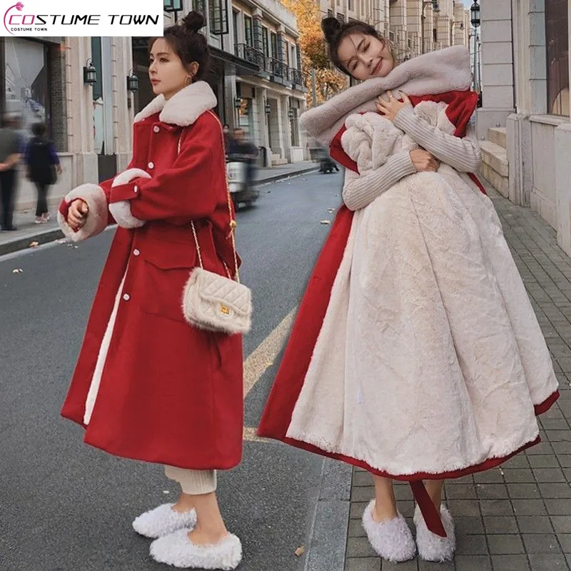 Top Trends: Red Medium Length Woolen Coat For Women&#039;s 2023 Autumn And Winter New Thickened Plush High Waisted Fashionable Coat Shoppable Styles