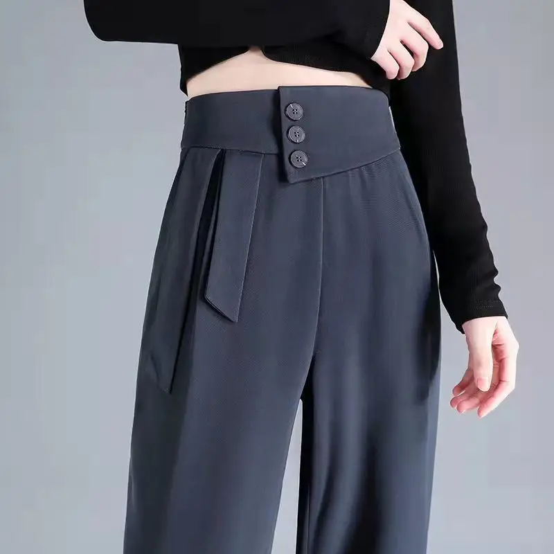 Top Trends: Office Lady Fashion Loose Straight Pants Spring Autumn Pockets Oversized Elastic High Waist Women Solid Casual Wide Leg Trousers Shoppable Styles