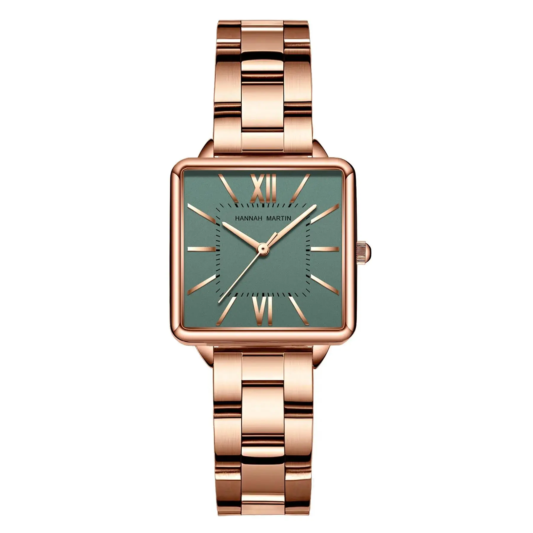 Top Trends: Japan Quartz Movement Green Dial Roman Square Watches Case Stanless Steel Fashion Wristwatch Ladies Rose Gold Watches For Women Shoppable Styles