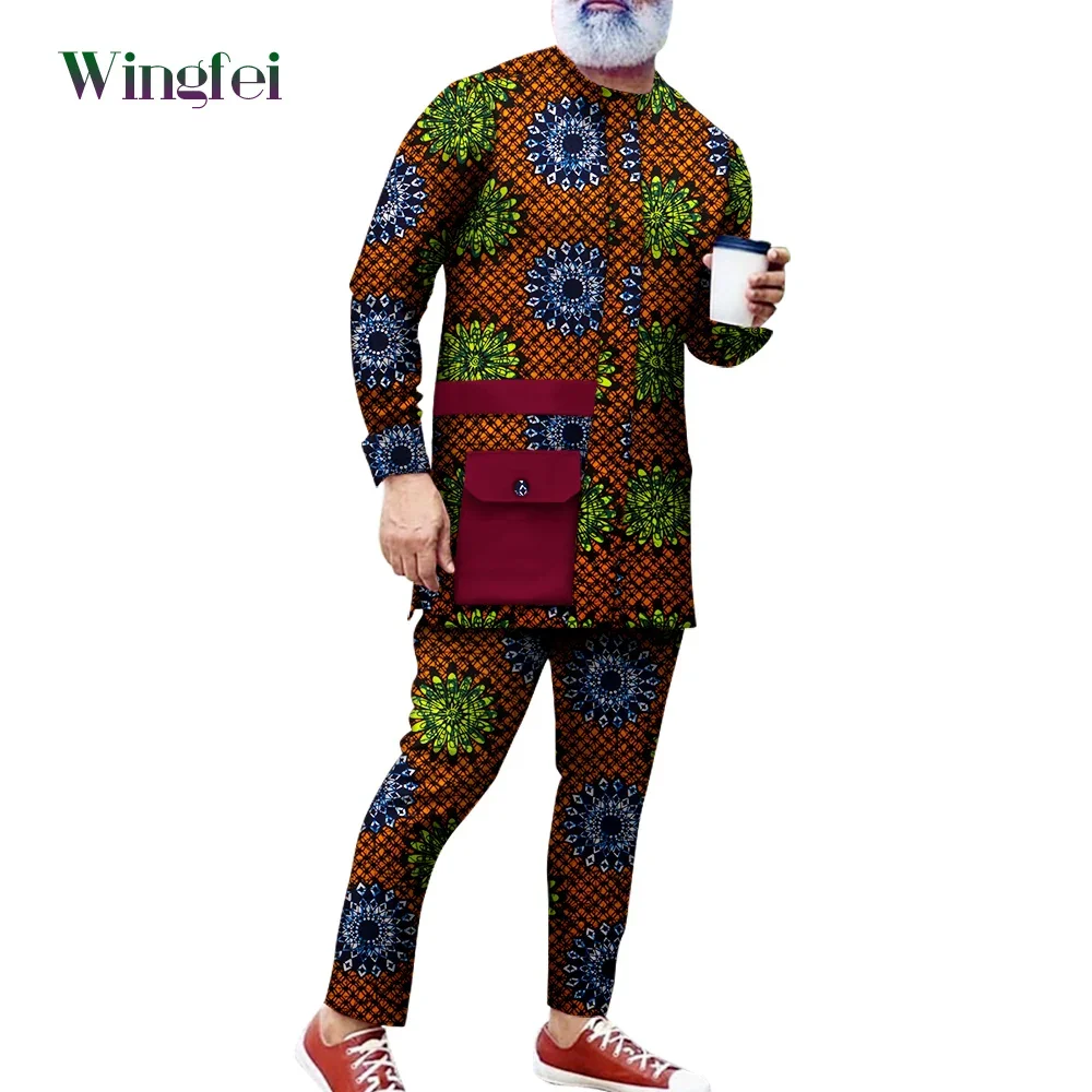 Top Trends: Bazin Riche African Men Boubou Dashiki Men Suit 2 Pieces Set African Clothes Men Attire Long Sleeves Shirts And Pants WYN1107 Shoppable Styles