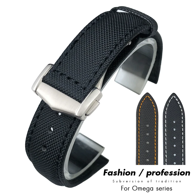 Top Trends: 19mm 20mm 21mm 22mm Nylon Watchband For Omega Planet Ocean Seamaster 300 Speedmaster Fabric Leather SEIKO Canvas Watch Strap Shoppable Styles