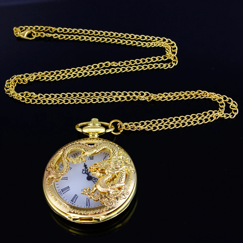 Top Trends: NEW Luxury Gold Chinese Flying Dragon Hollow Quartz Pocket Watch Men's Necklace Pendant Clock Women's Jewelry Accessories Gift Shoppable Styles - Image 5