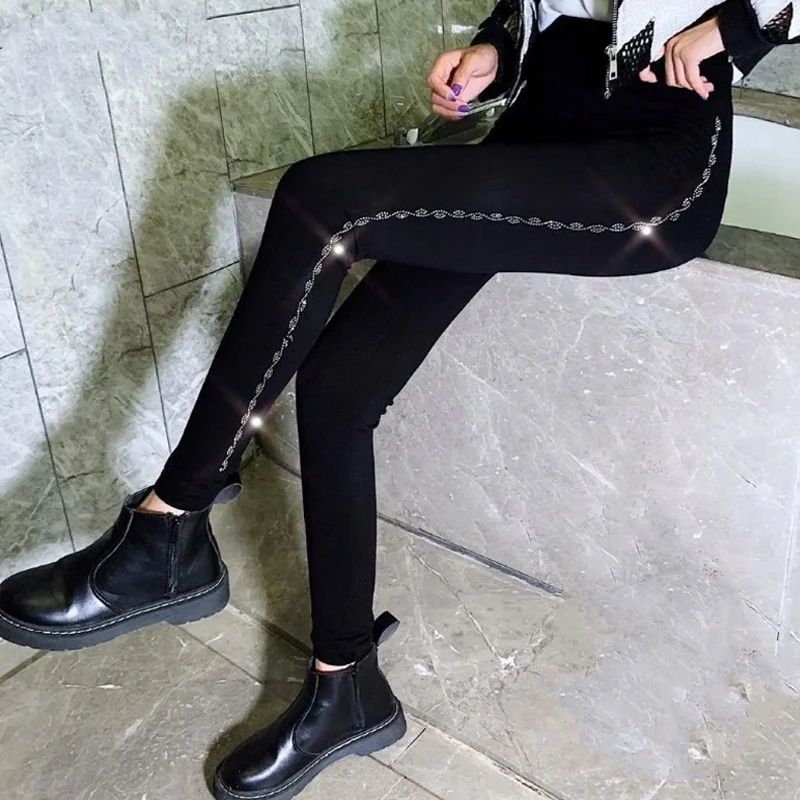 Top Trends: Autumn Winter Leggings For Women Sequin Rhinestone Pants Warm Plus Size High Waist Black Skinny Trousers Shoppable Styles