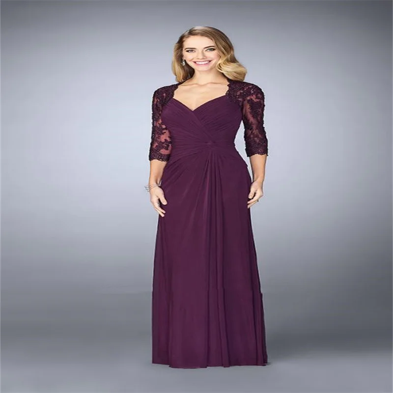 Top Trends: Mother Of The Bride Dresses For Weddings Sweetheart Neck Purple Chiffon Elegant And Pretty Women&#039;s Dresses Three Quarter Sleeves Shoppable Styles