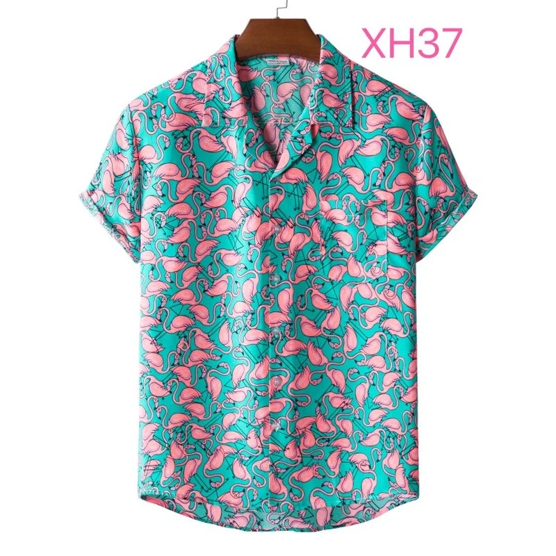 Top Trends: Hawaiian Beach Flower Shirt Men's Summer Hawaii Style Short Sleeve Flamingo Print Tops Plus Size Mens Shirts Shoppable Styles