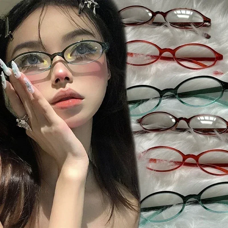 Top Trends: Retro Oval Glasses Women Girls Y2K Red Green Frame Glass Eyewear Decorative Computer Anti-blue Eyeglasses With Seaside Driving Shoppable Styles