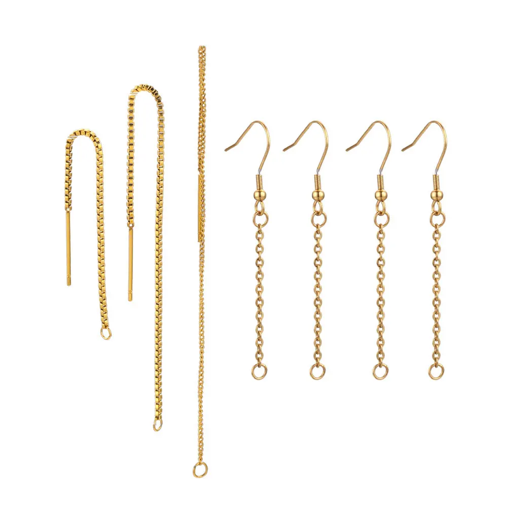 Top Trends: 10pcs Stainless Steel Earwire Gold-plated Long Chain Ear Line Earring For Jewelry Making Supplies For DIY Earring Findings Bulk Shoppable Styles