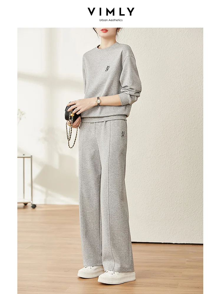 Top Trends: Vimly Casual Sports Sweatshirts Wide Leg Pants Suit New In Matching Sets For Women 2023 Autumn Fashion Outfit 2 Piece Sets V7800 Shoppable Styles