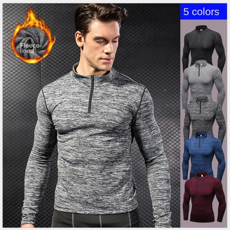 Top Trends: Winter Velvet PRO Men's Fitness Running Training Long Sleeve Amazon Stretch Tight Collar Sweatshirt Shoppable Styles