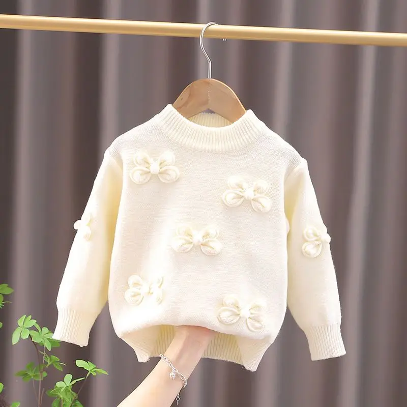 Top Trends: Children's Sweater Autumn And Winter New Girl's Round Neck Pullover Sweater Fashion Bowknot Knitwear Baby's Outwear Top Shoppable Styles - Image 5