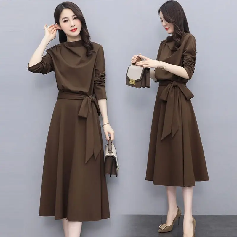 Top Trends: Long Sleeves Dresses Spring Autumn Solid Color Fashion Dress Women's Midi Elegant Loose Ladies 2023 Casual Dressed Luxury Korean Shoppable Styles