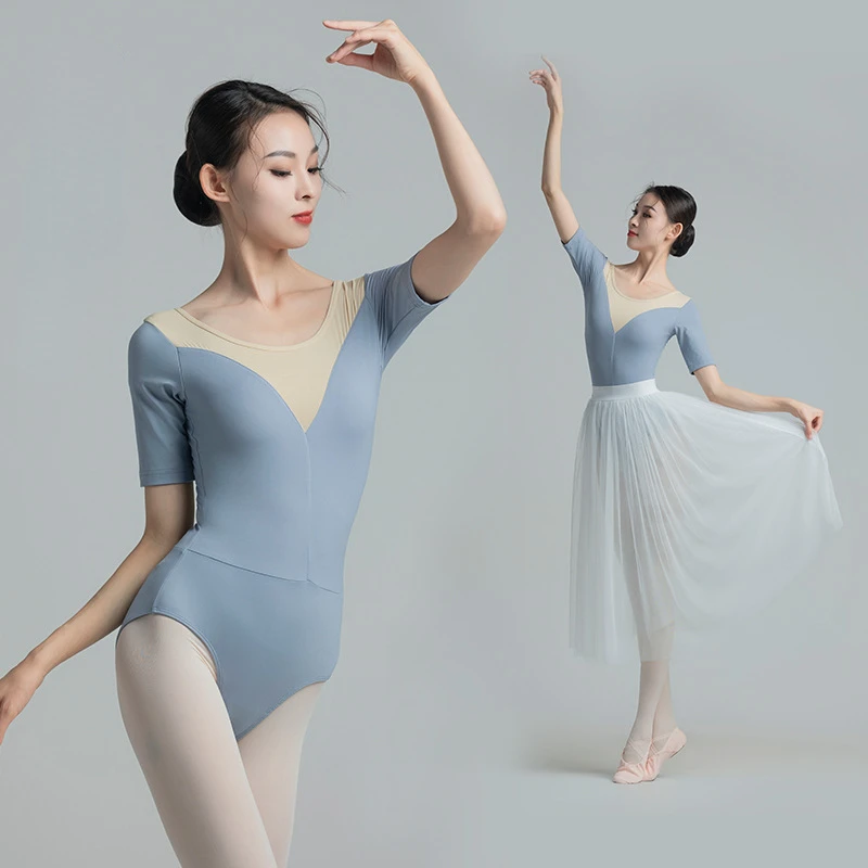 Top Trends: Aerial Ballet Leotard For Women Mid Sleeve Spliced Mesh Fishtail Collar Gymnastics Autumn Student Teacher Basic Practice Dancer Shoppable Styles