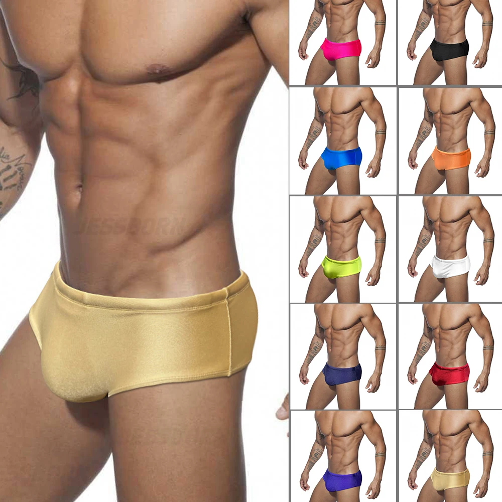 Top Trends: Men's Swimming Solid Color Boxer Briefs Swimming Shorts Shiny Fashion Sexy Low Waist Boxer Briefs Anti-Awkward Beach Swimwear Shoppable Styles