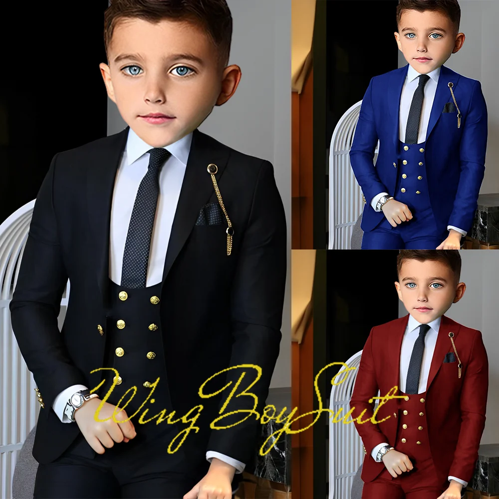 Top Trends: Classic Boys Suit 3 Piece (Jacket Pants Vest) Wedding Tuxedo Kids Formal Party 2-16 Years Custom Blazer Child Shoppable Styles