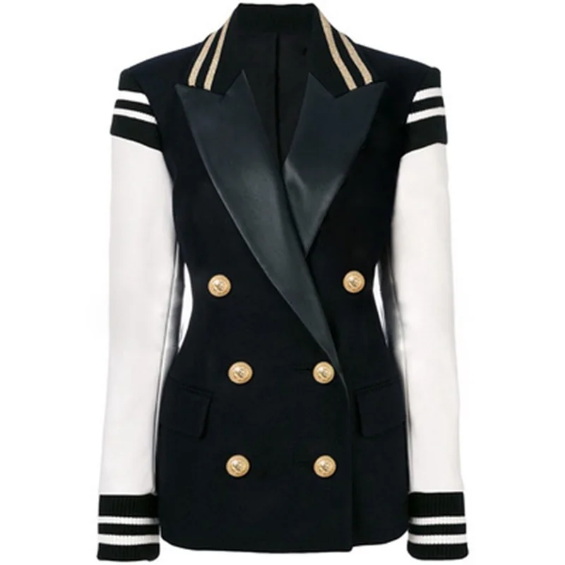 Top Trends: School Baseball Uniform Blazer Women Suit Black And White Patchwork Jacket Double Breasted Academic Style Coat In Stock Shoppable Styles