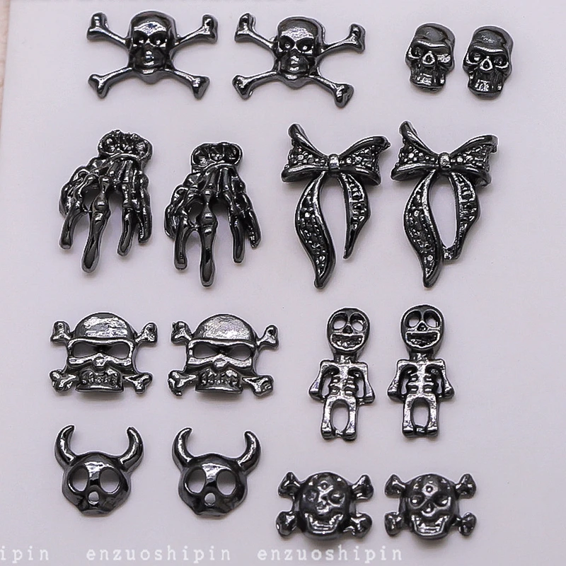 Top Trends: 40PCS Dark Alloy Nail Art Charms Skull Bow Skeleton Palm Sinister Accessories For Halloween Nails Decoration Manicure Supplies Shoppable Styles