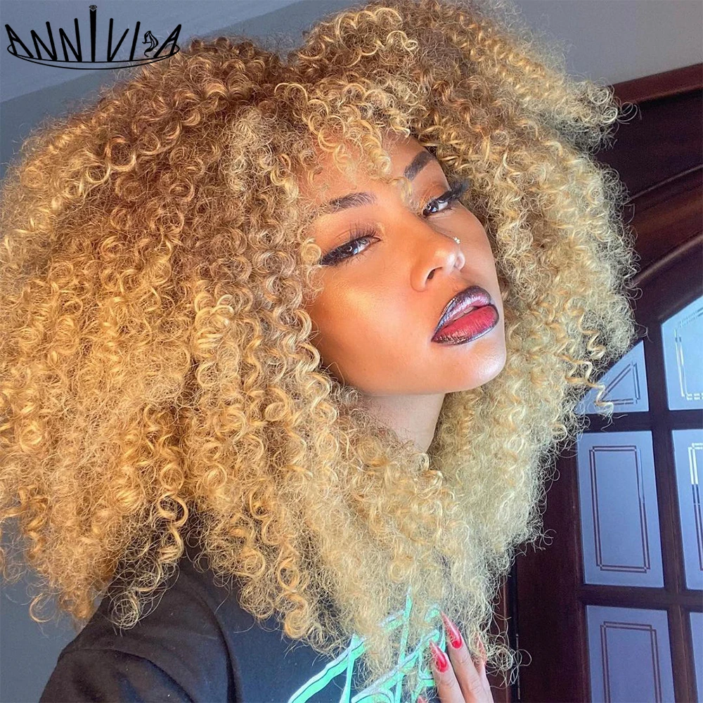 Top Trends: 16 Inch Curly Afro Wigs For Black Women Short Kinky Curly Wigs With Bangs Brown Afro Hair Synthetic Fibre Glueless Cosplay Hair Shoppable Styles