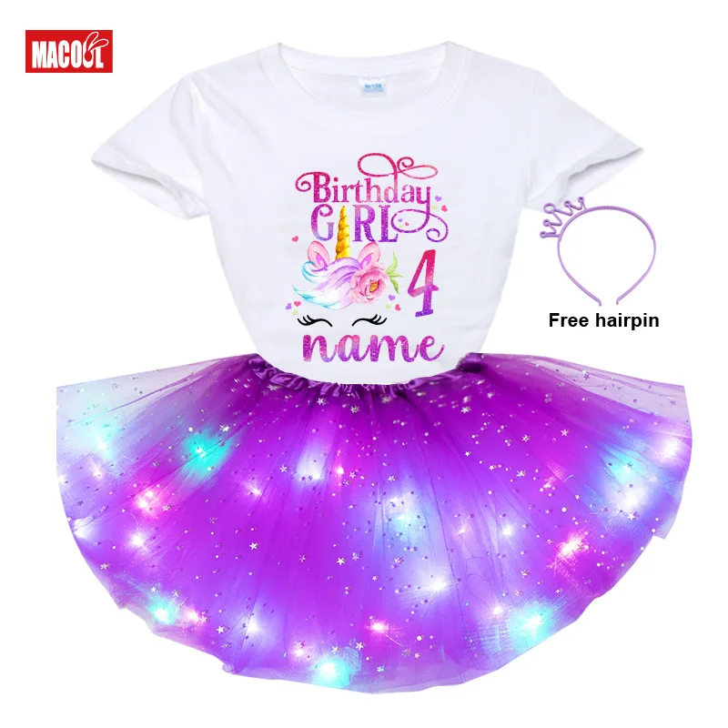 Top Trends: Girls Unicorn Tutu Outfit Birthday Shirt Set Unicorn Shirt For Girls Party Outfits Princess Light Dress+ tshirt Dress Custom Name Shoppable Styles