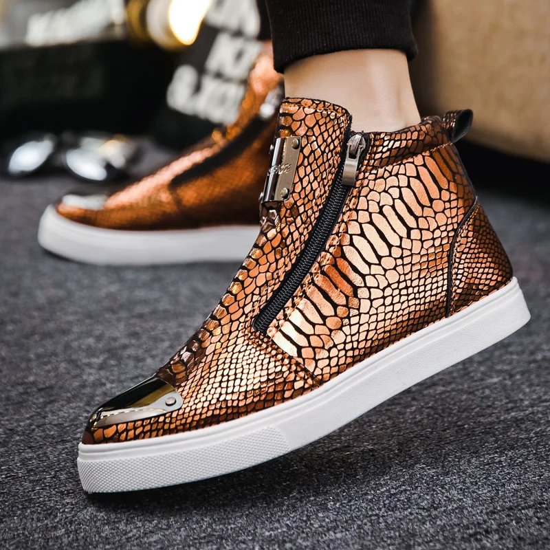 Top Trends: 2023 New Luxury Glitter Snake Designer Shoes Men Gold High Top Original Men's Sneakers Fashion Zipper Casual Ankle Boots For Men Shoppable Styles - Image 3