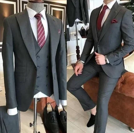 Top Trends: Groom Wear 3 Pieces Gray Men Suits 2023 Slim Fit Peak Lapel One Button Tailor Made Terno Masculino (Jacket+ Pants+ Vest) Shoppable Styles - Image 6