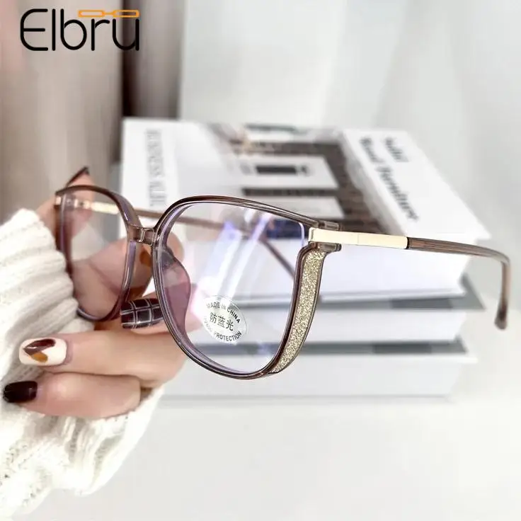 Top Trends: Elbru Ultralight Fashion TR90 Reading Glasses Women Men Anti Blue Light Glitter Square Frame Presbyopia Optical Eyeglasses 0+ 400 Shoppable Styles