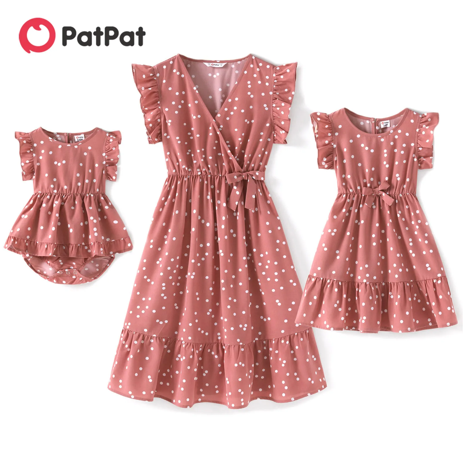 Top Trends: PatPat Family Matching Outfits Mother Daughter Clothes All Over Dots Pink Cross Wrap V Neck Ruffle Flutter-sleeve Dresses Shoppable Styles