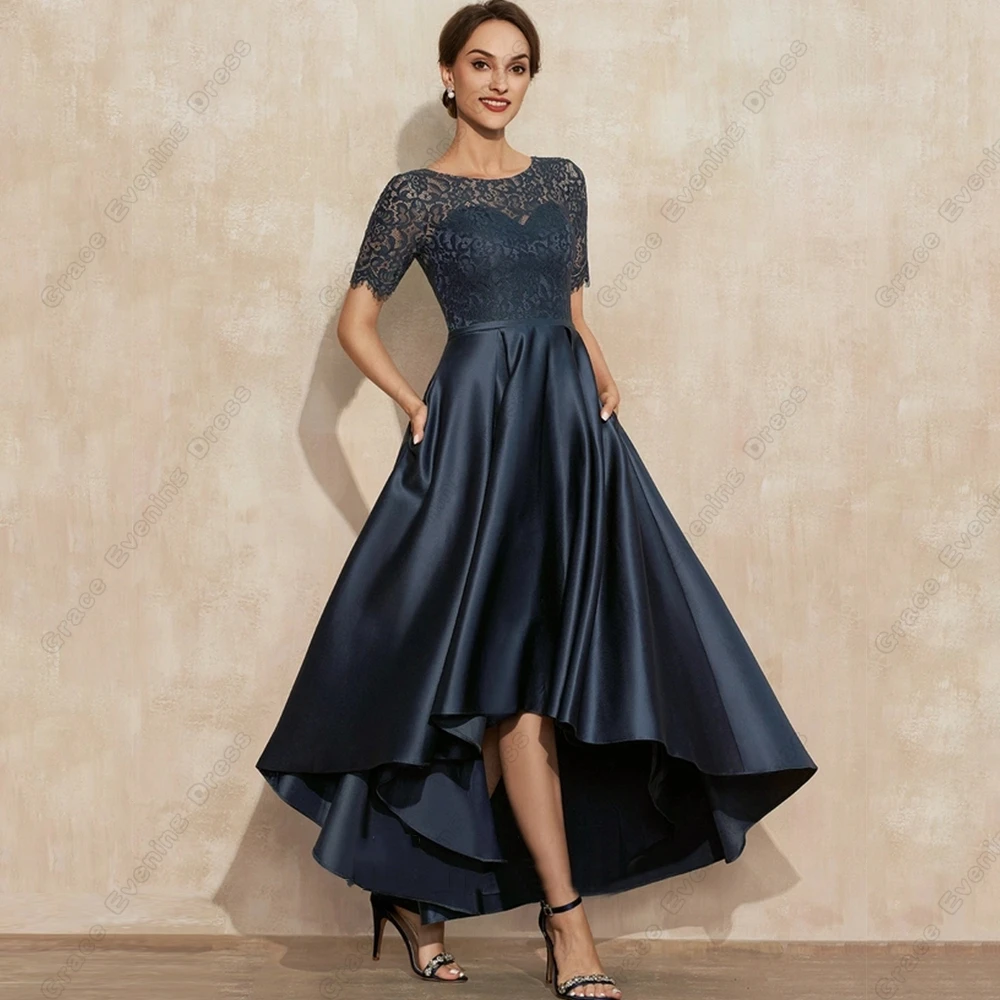 Top Trends: Navy Blue Scoop Mother Of Bride Dresses For Women Short Sleeve Wedding Party Dresses With Lace 2023 Summer Robe De Soirée Shoppable Styles