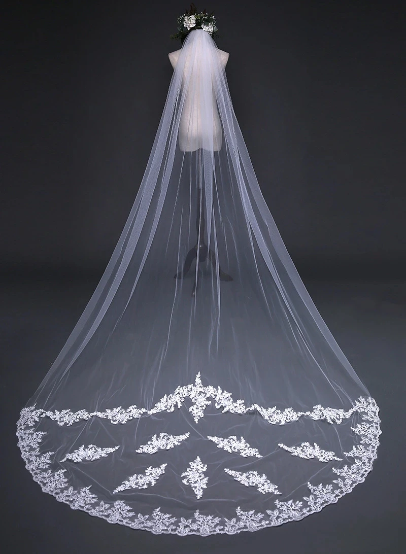 Top Trends: New One Layer Bridal Veil Elegant Long Wedding Veil With Lace Appliques Ivory Soft Tulle 3 Meters With Comb Wedding Accessories Shoppable Styles