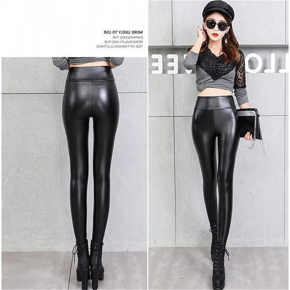 Top Trends: Waterproof Elastic Black Leather Women Pants Autumn Winter Leggings With Pockets High Waist Seamless Booty Lifting Ankle-Length Shoppable Styles - Image 3