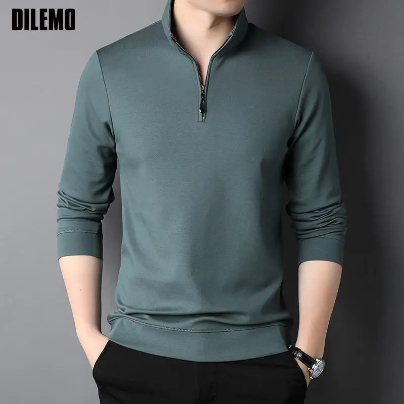 Top Trends: Top Grade 2023 New Fashion Brand Luxury Zipper Polo Shirt Men Casual Plain Korean Solid Color Long Sleeve Tops Mens Clothing Shoppable Styles