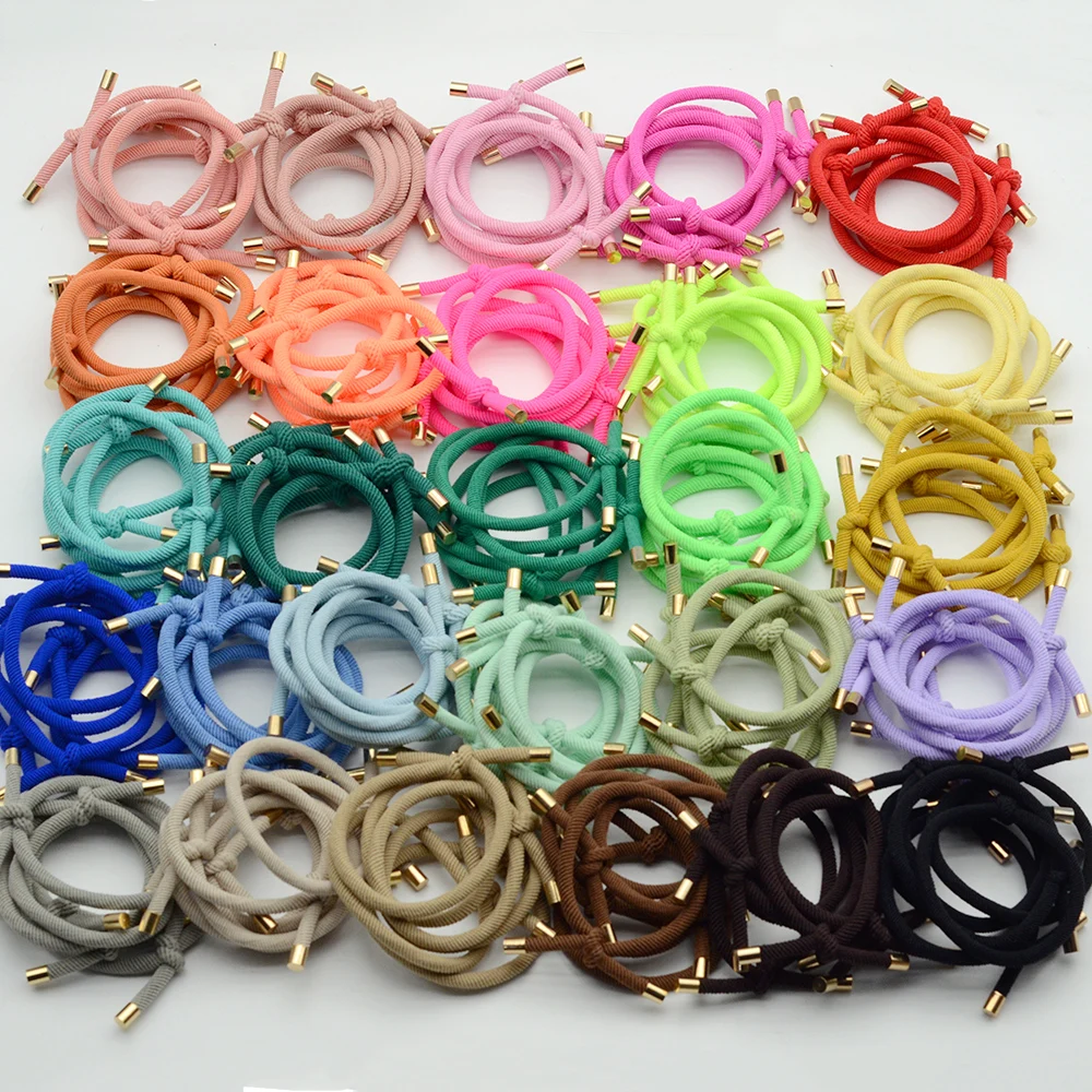 Top Trends: 30PCS 5mm Twilled Cords Knotted Elastic Hair Bands Golden Caps Hair Ties For Girls Elasticity Ponytail Holders Hair Scrunchies Shoppable Styles