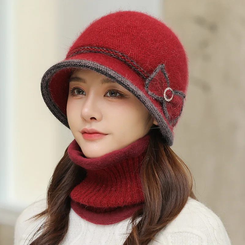 Top Trends: Rabbit Hair Knitted Wool Hat Women Winter Warm Solid Color Basin Caps Female Fashion Skullies Beanies Bonnet Sets With Bib Shoppable Styles - Image 3