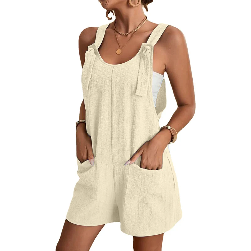 Top Trends: Summer Sweet Style Solid Color Suspenders Jumpsuit Women Double Pockets Splice Shorts Rompers Ladies Comfortable Casual Bodysuit Shoppable Styles