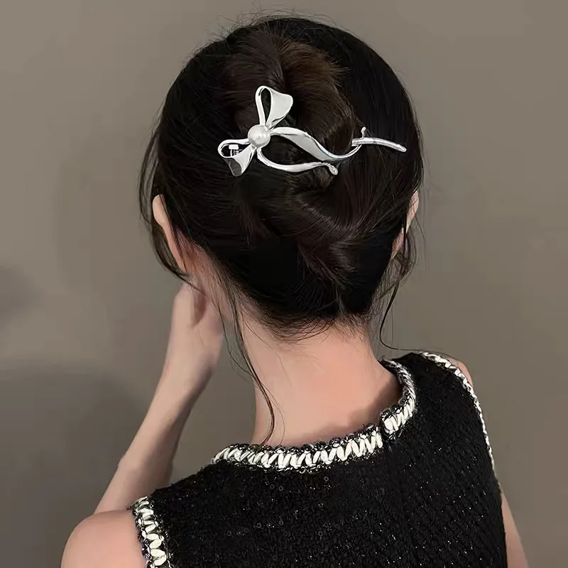 Top Trends: Simple Elegant Alloy Bow Hair Claws Ponytail Buckle Retro Bun Hair Clip Hairpin Women Barrettes Ponytail Holder Hair Accessories Shoppable Styles