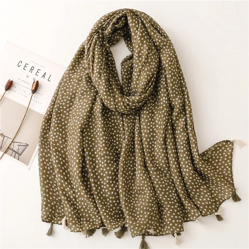 Top Trends: Autumn Fashion Polka Floral Tassel Viscose Shawl Scarf Lady High Quality Wrap Pashmina Stole Bufandas Muslim Hijab Caps 180*90Cm Shoppable Styles